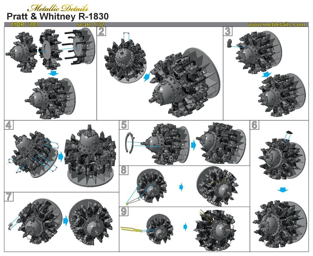 Metallic Details MDMDR3204 Pratt & Whitney R-1830 Engine Set 1:32