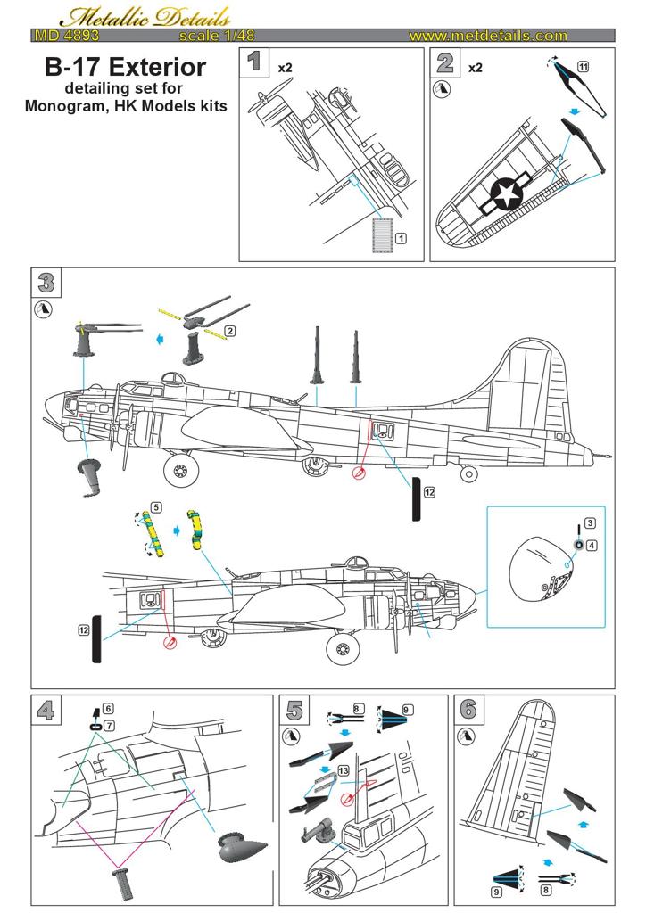 Metallic Details MDMDR4893 1:48 B-17F/B-17G Flying Fortress exterior details
