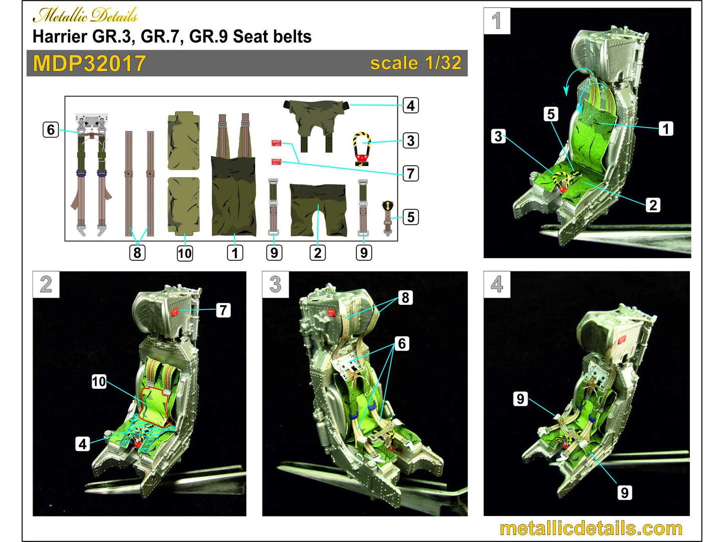 Metallic Details MDP32017 1:32 BAe Harrier GR.3, GR.7, GR.9 seatbelts