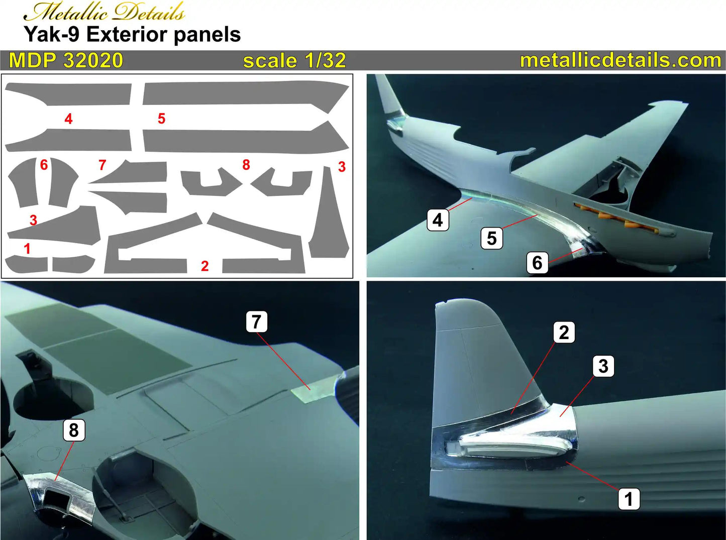 Metallic Details MDP32020 1:32 Yakovlev Yak-9D Exterior panels