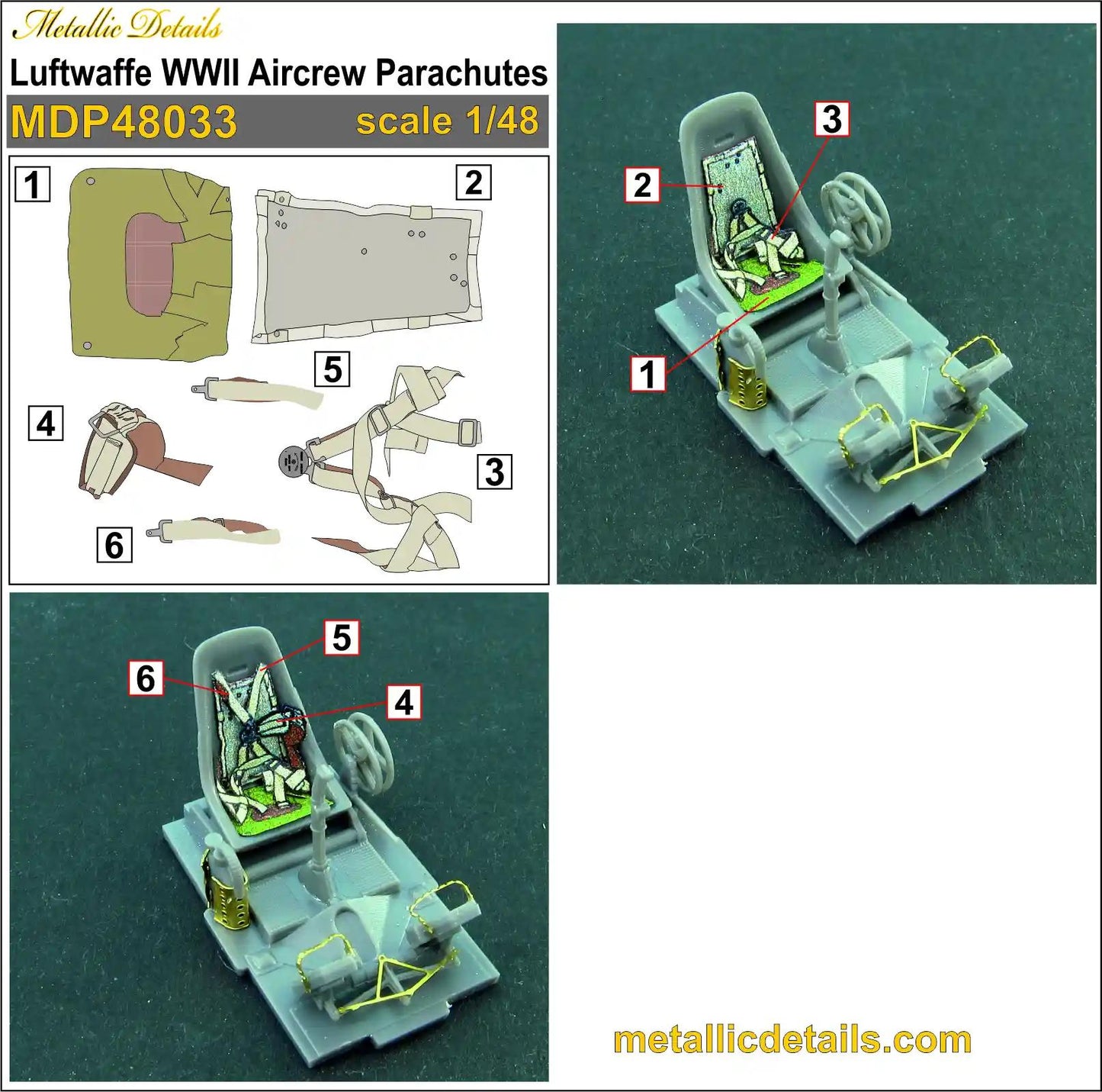 Metallic Details MDP48033 1:48 Luftwaffe WWII Aircrew Parachutes