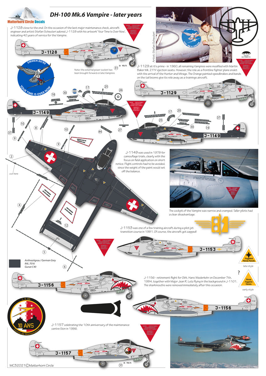 Matterhorn Circle MHN32021 DH-100 Vampire Mk.6 Decals 1:32