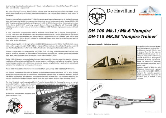 Matterhorn Circle MHN48021 DH-100/115 Vampire Trainer 1:48