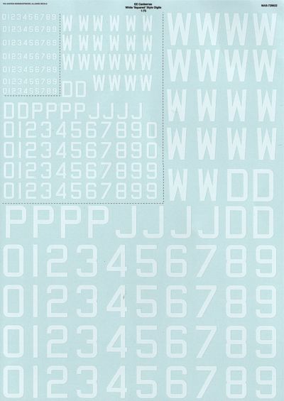 Model Alliance ML729022 1:72 White Squared Codes & Serials for BAC/EE Canberras