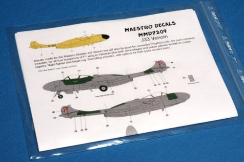 Maestro Models MMMD7209 1:72 J33 Venom Swedish Airforce decal