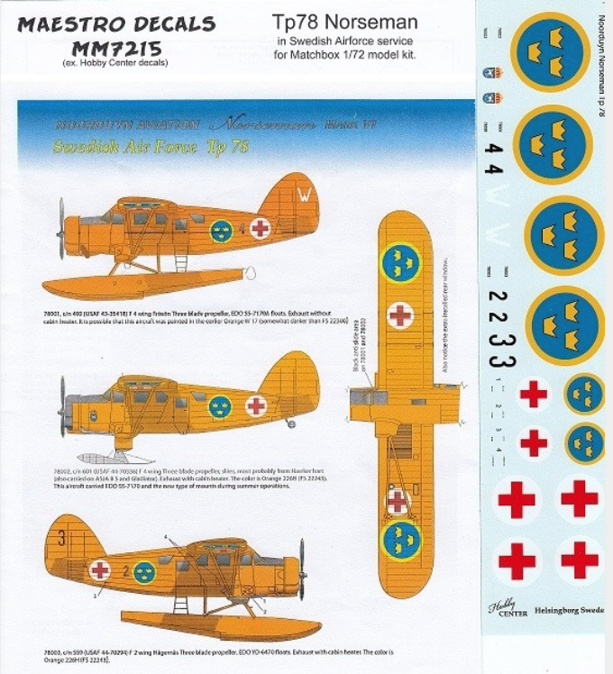 Maestro Models MMMD7215 Tp78 Norseman Swedish Airforce 1:72