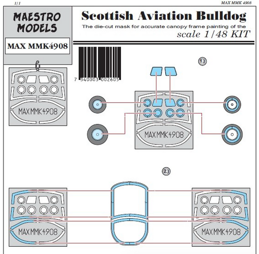 Maestro Models MMMK4908 Sk.61 Bulldog Canopy & Wheel Masks 1:48