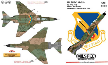 Milspec MPEC32019 1:32 McDonnell F-4E Phantom 4th TFW 1984 SEYMOUR JOHNSON AFB