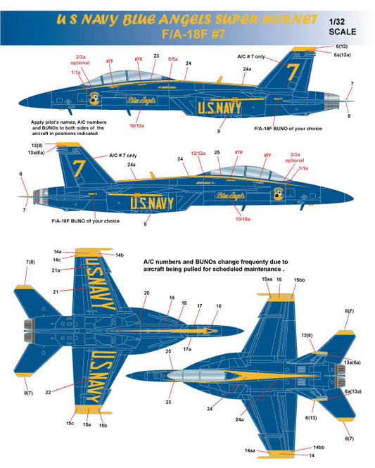 Milspec MPEC32056 1:32 McDonnell-Douglas F/A-18E/F Hornet US Navy Angels 2021