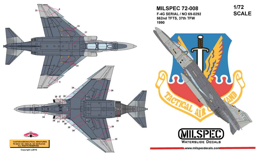 Milspec MPEC72008 1:72 McDonnell F-4G Phantom 562nd TFTS 37th TFW 1990