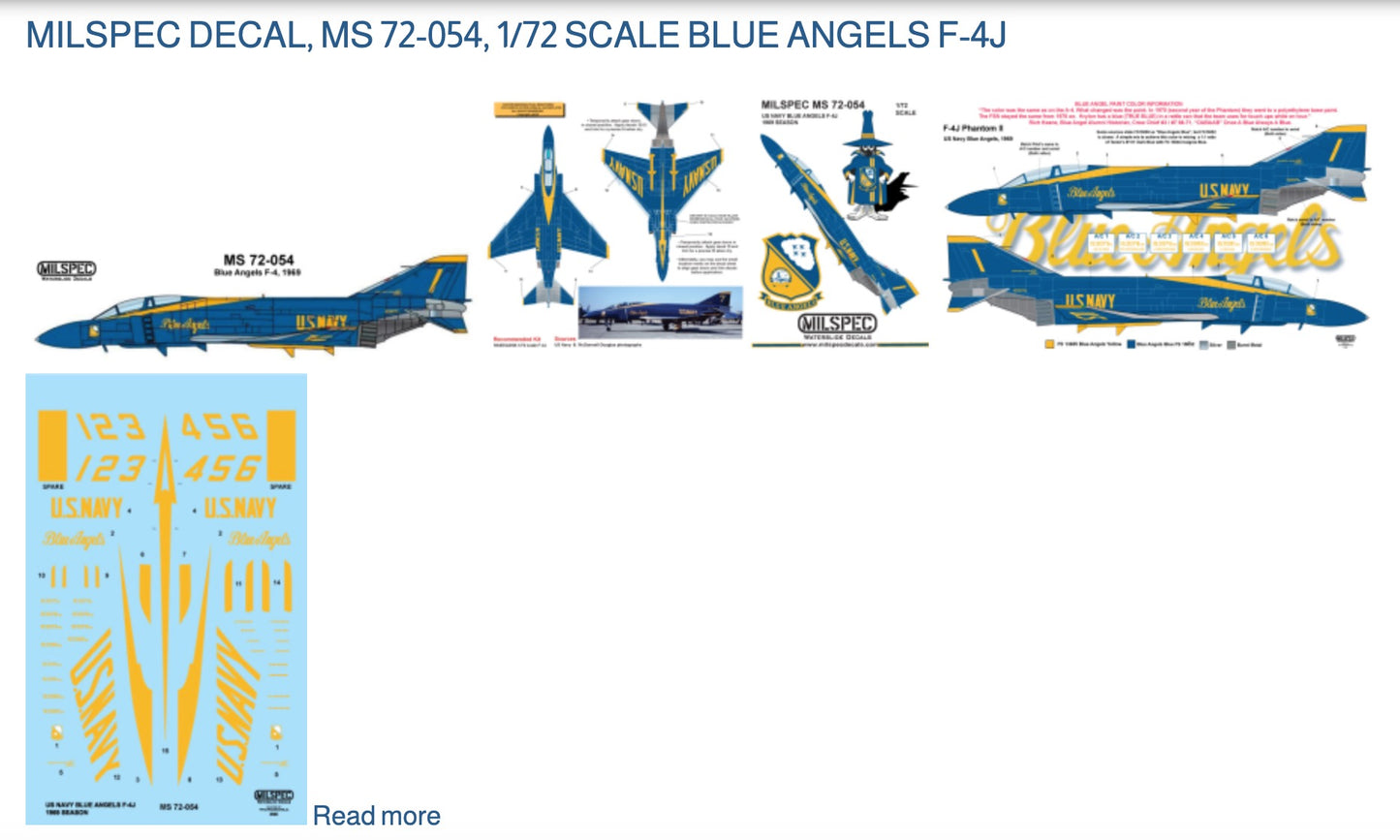 Milspec MPEC72054 F-4J Phantom US Navy Blue Angels 1969 1:72