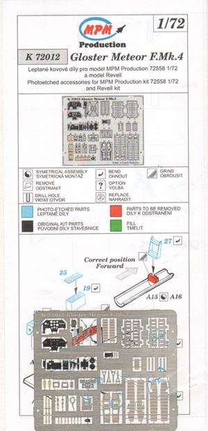 MPM MPMK72012 1:72 Gloster Meteor F.4 color photo-etched parts