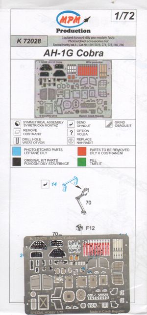 MPM MPMK72028 1:72 Bell AH-1G Cobra colour photo-etched parts
