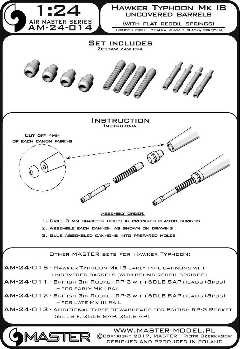 Master MR24-014 1:24 Hawker Typhoon Mk.IB early type cannons uncovered barrels