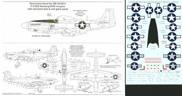 Microscale MS48014 P-51A/B/D Mustang Insignia & Stencils 1:48