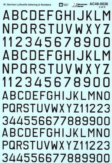 Microscale MS48036 1:48 Post war German Luftwaffe Lettering & Numbers