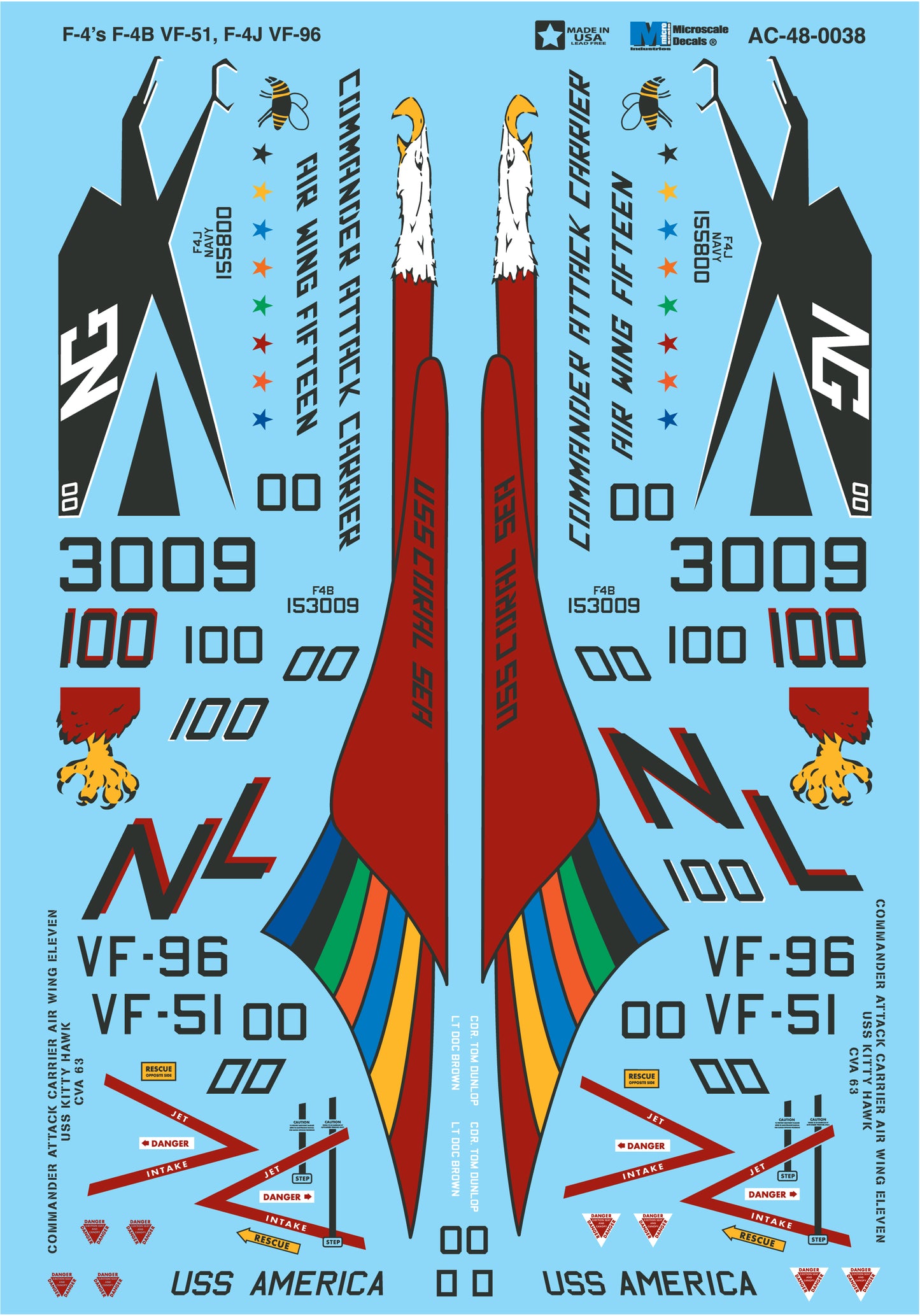 Microscale MS48038 1:48 McDonnell F-4 Phantoms II's: F-4B, VF-51, F-4J & VF-96 -