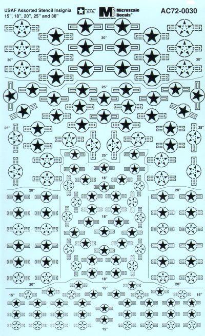 Microscale MS72030 1:72 USAF Assorted Stencil Insignia 15 , 18 , 20 , 25 , 30