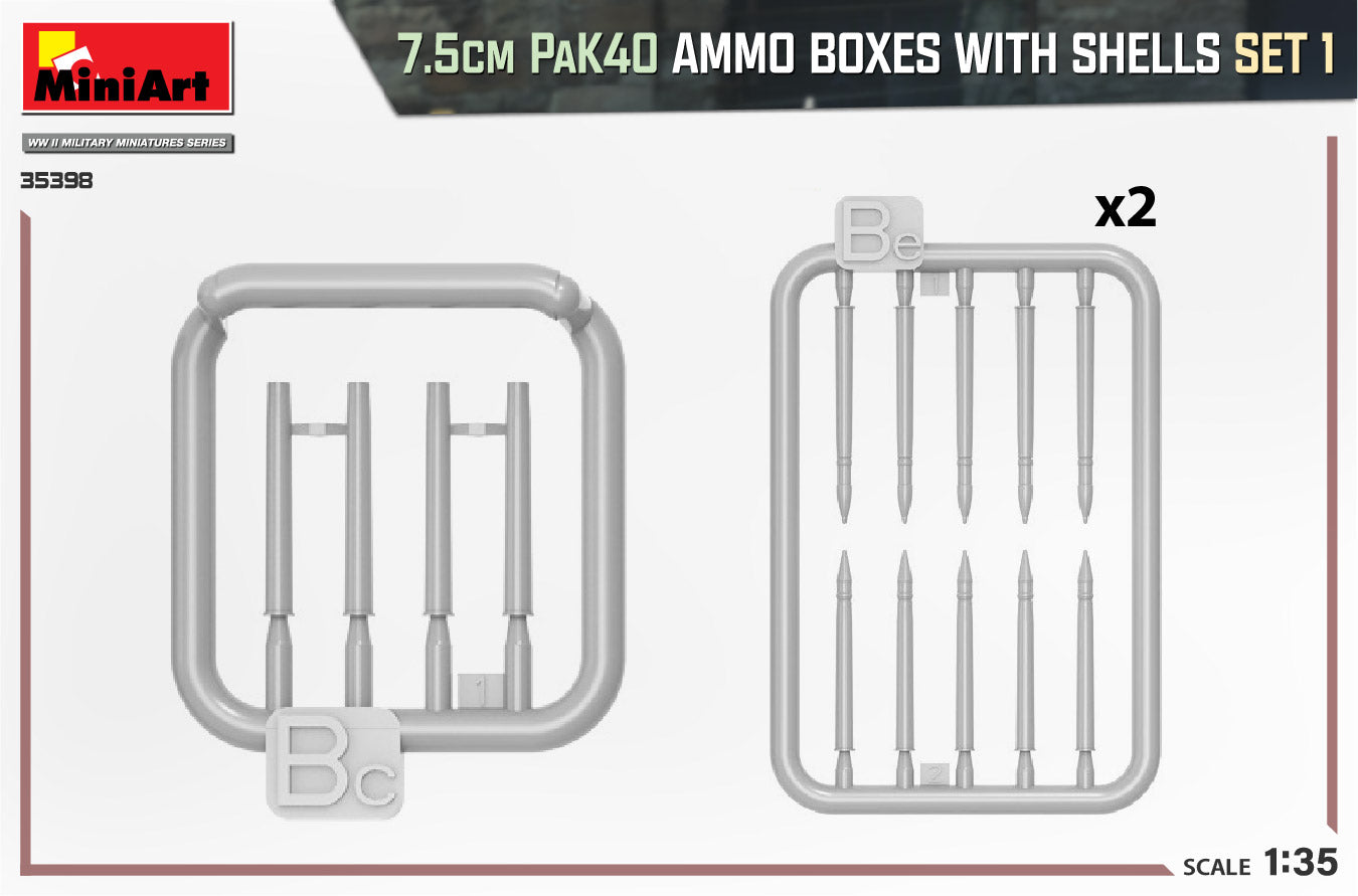 MiniArt MT35398 1:35 7.5CM PAK.40 AMMO BOXES WITH SHELLS SET 1