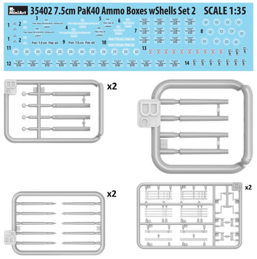 MiniArt MT35402 1:35 7.5cm PaK40 AMMO BOXES WITH SHELLS SET 2