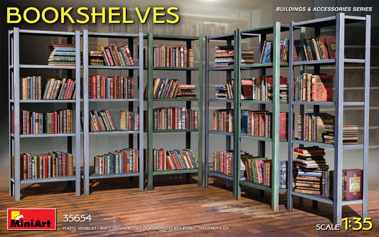 MiniArt MT35654 1:35 BOOKSHELVES Kit contains models of Bookshelves with Books