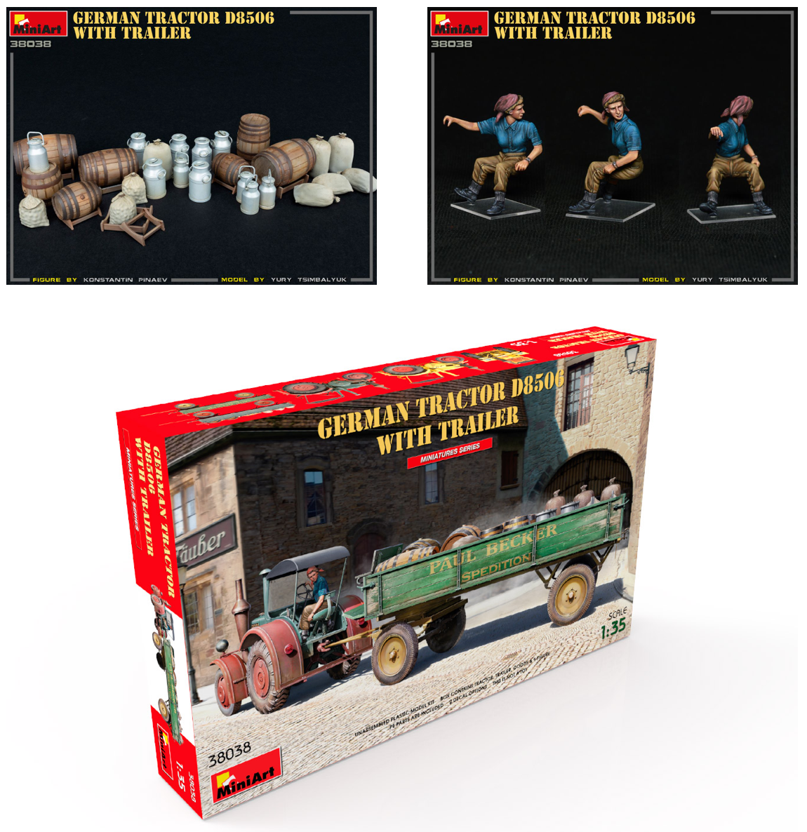 MiniArt MT38038 German Tractor D8506 w/Trailer & Loads 1:35