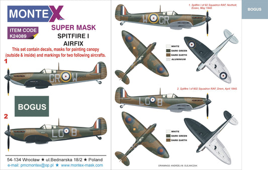 Montex MXK24089 1:24 Supermarine Spitfire Mk.I 2 canopy mask