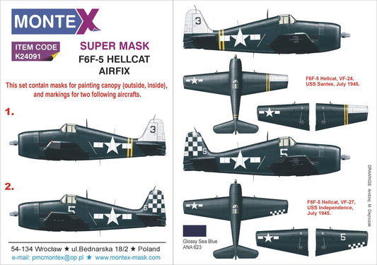 Montex MXK24091 1:24 Grumman F6F-5 Hellcat 2 canopy frame paint mask