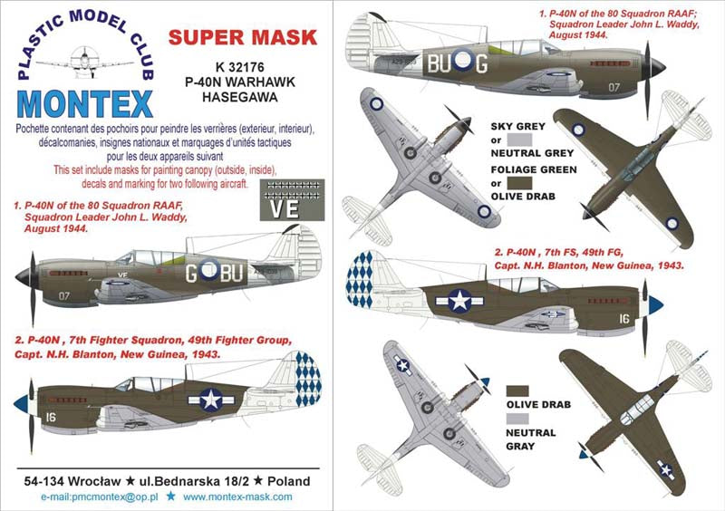 Montex MXK32176 1:32 Curtiss P-40N WARHAWK