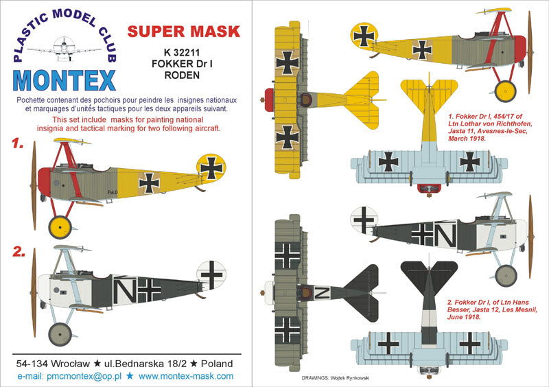 Montex MXK32211 1:32 Fokker Dr.I Triplane 2 insignia masks