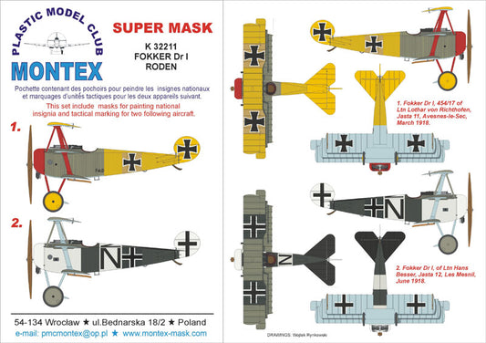 Montex MXK32211 1:32 Fokker Dr.I Triplane 2 insignia masks
