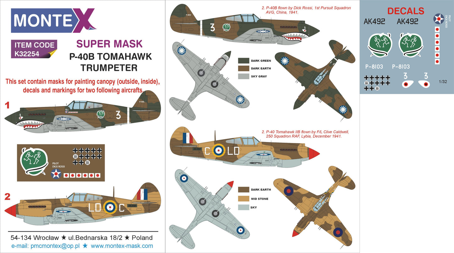 Montex MXK32254 1:32 Curtiss P-40B Tomahawk