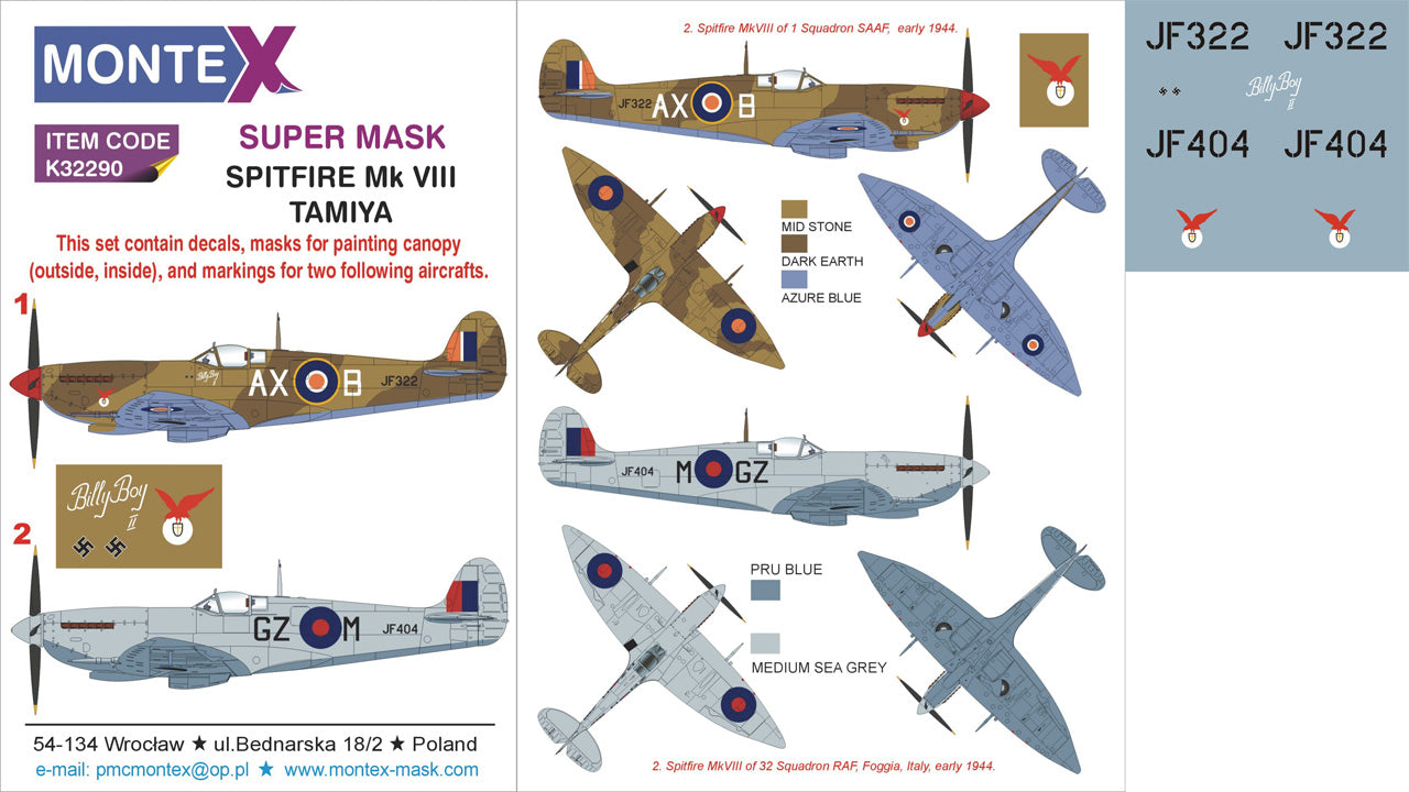 Montex MXK32290 1:32 Supermarine Spitfire Mk.VIII 2 canopy frame paint mask