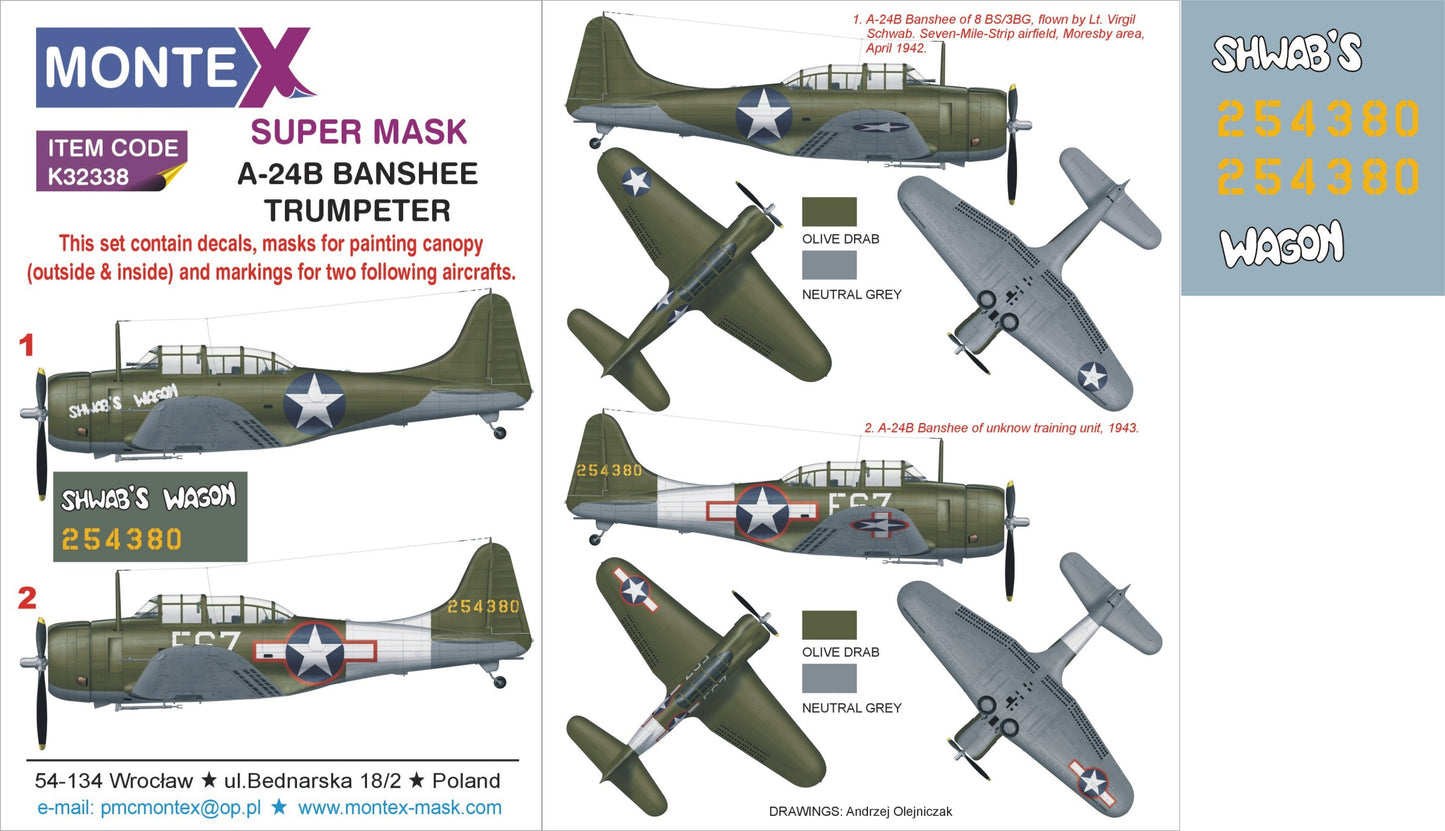 Montex MXK32338 1:32 Douglas A-24 Devastator 2 canopy mask
