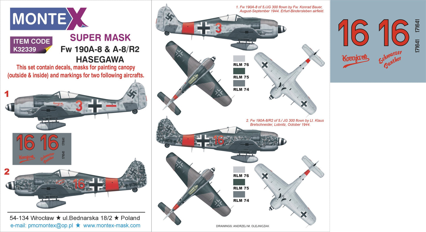 Montex MXK32339 1:32 Focke-Wulf Fw-190A-8 2 canopy mask