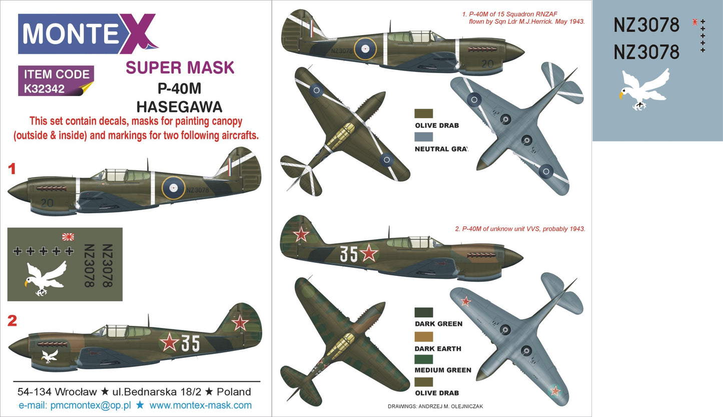 Montex MXK32342 1:32 Curtiss P-40 2 canopy mask
