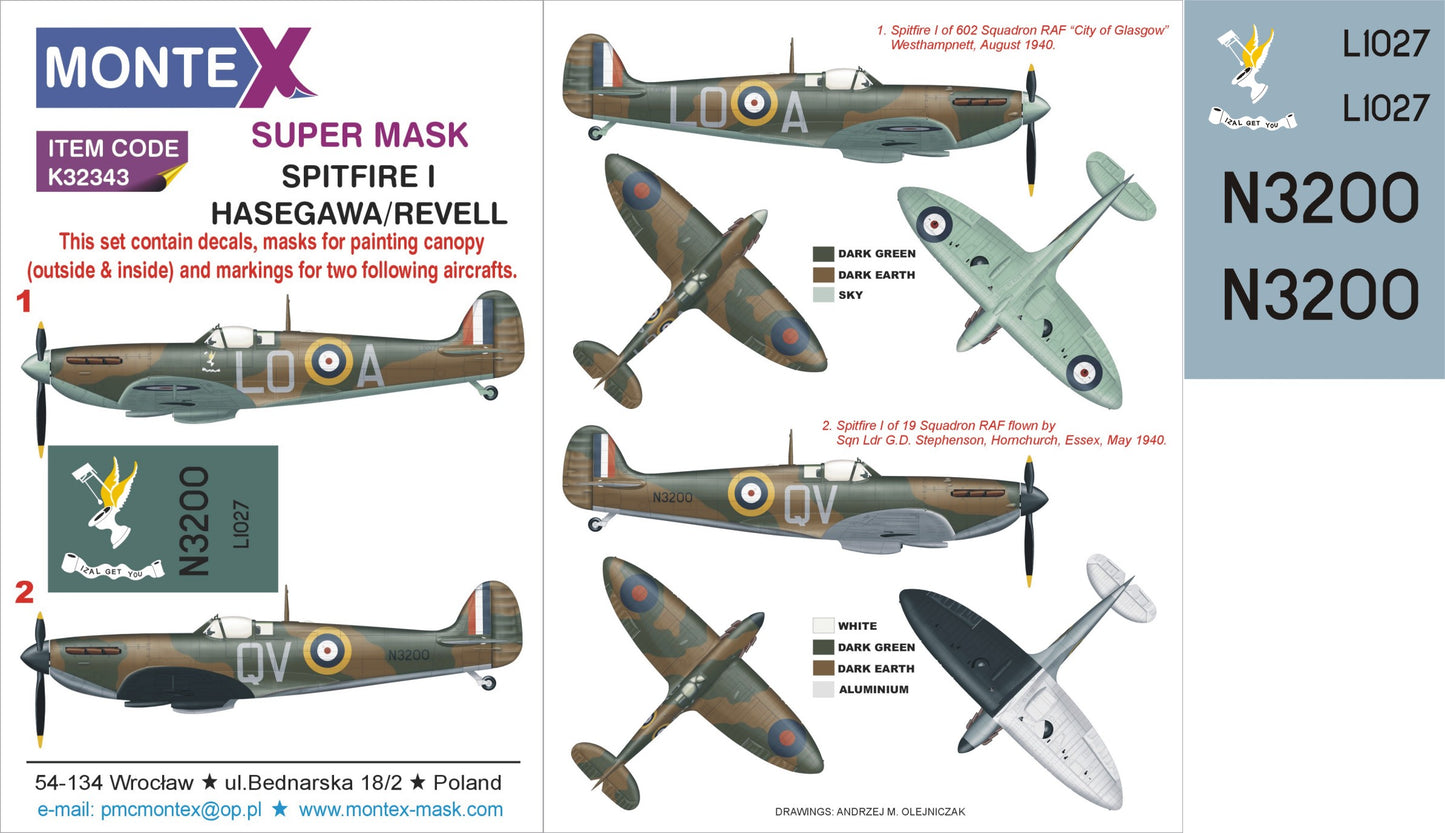 Montex MXK32343 1:32 Supermarine Spitfire Mk.I 2 canopy mask