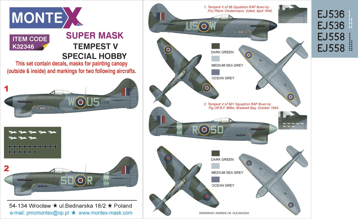 Montex MXK32346 1:32 Hawker Tempest Mk.V 2 canopy mask