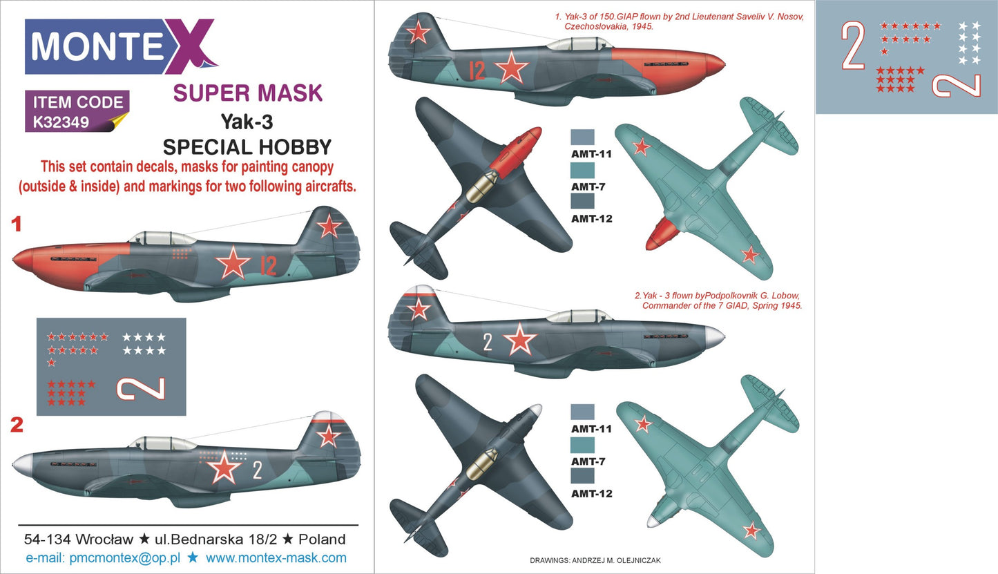Montex MXK32349 Yak-3 Mask & Decal Set 1:32