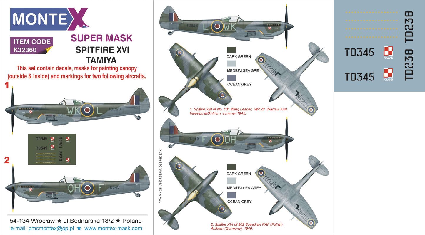 Montex MXK32360 1:32 Supermarine Spitfire Mk.XVIe 2 canopy mask