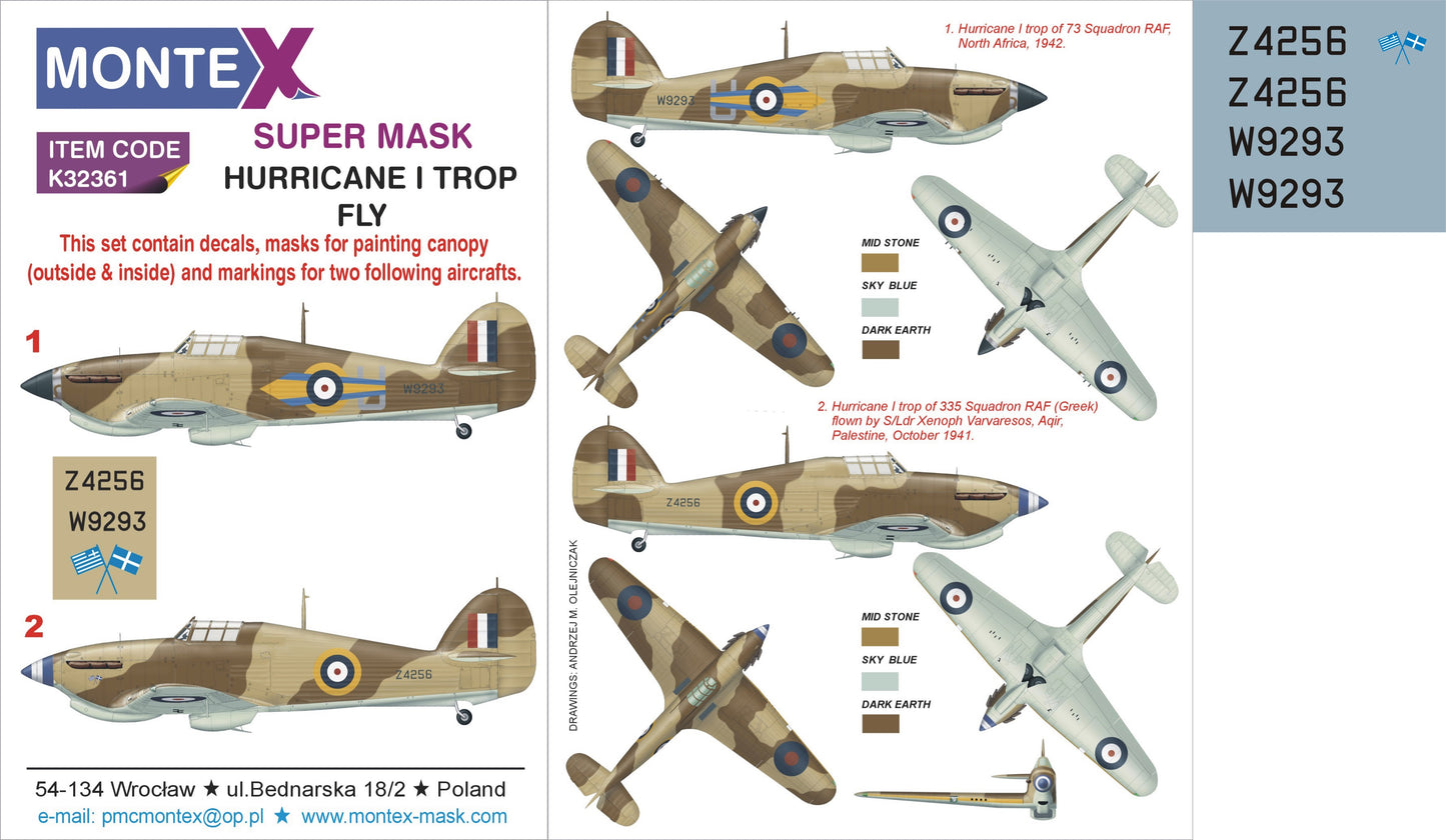 Montex MXK32361 1:32 Hawker Hurricane Mk.I Tropical 2 canopy mask