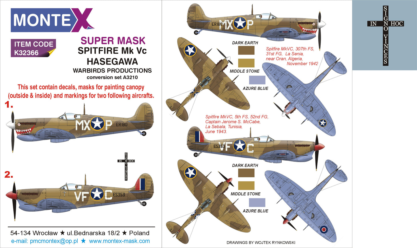 Montex MXK32366 1:32 Supermarine Spitfire Mk.Vc 2 canopy mask