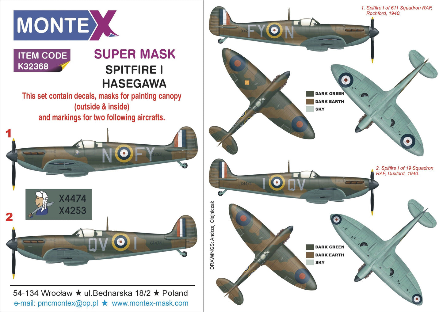 Montex MXK32368 1:32 Supermarine Spitfire Mk.I 2 canopy frame paint mask