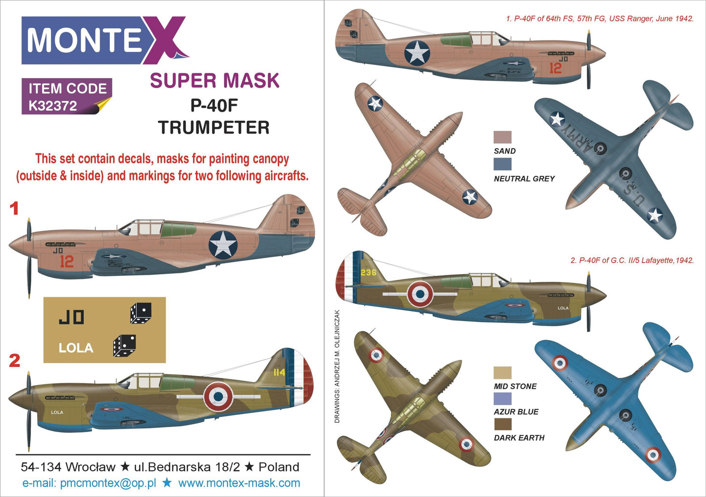 Montex MXK32372 1:32 Curtiss P-40F Warhawk canopy frame paint mask