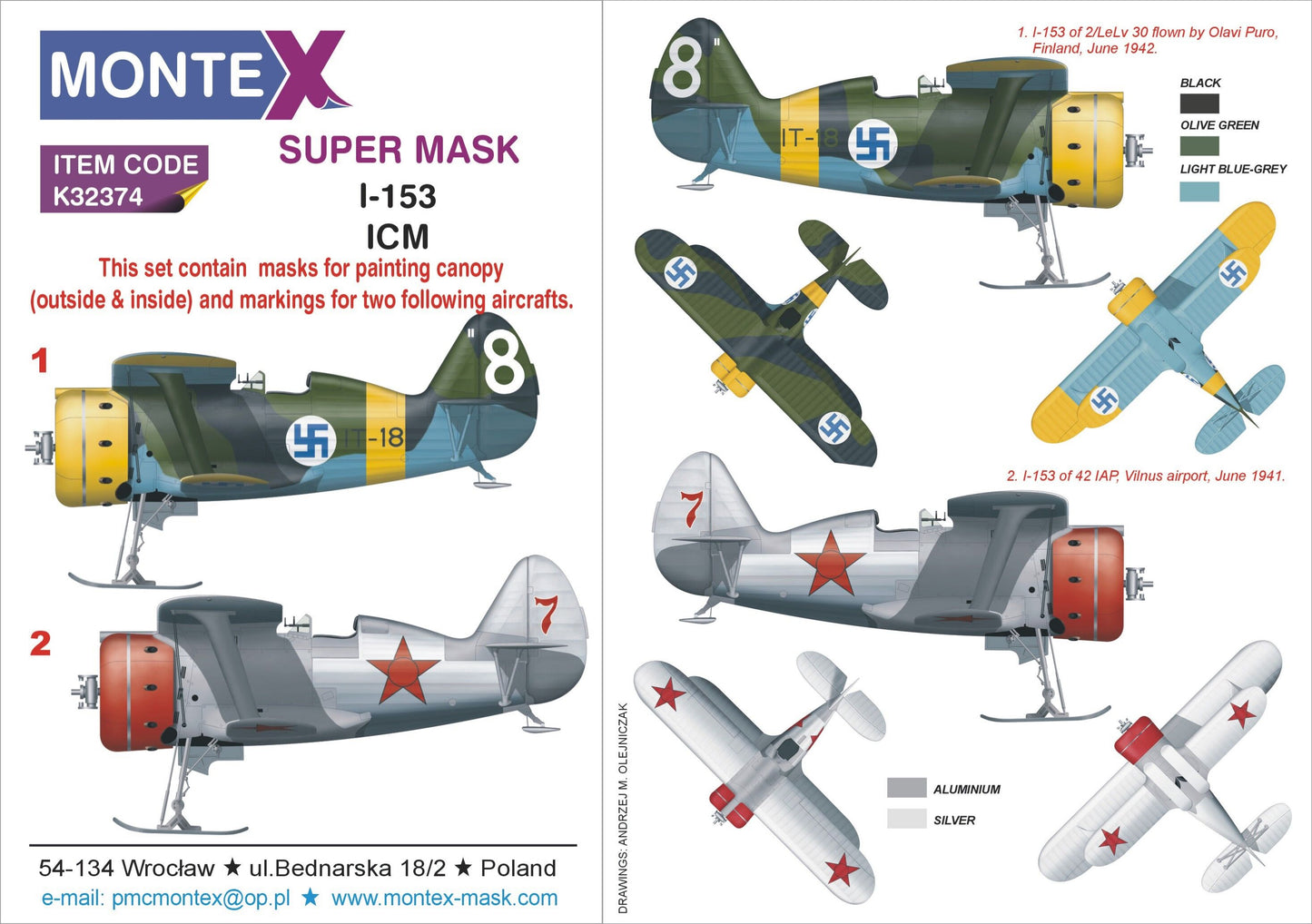 Montex MXK32374 Polikarpov I-153 Canopy & Marking Masks 1:32