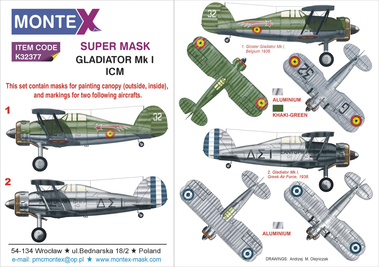 Montex MXK32377 1:32 Gloster Gladiator Mk.I 2 canopy frame paint masks
