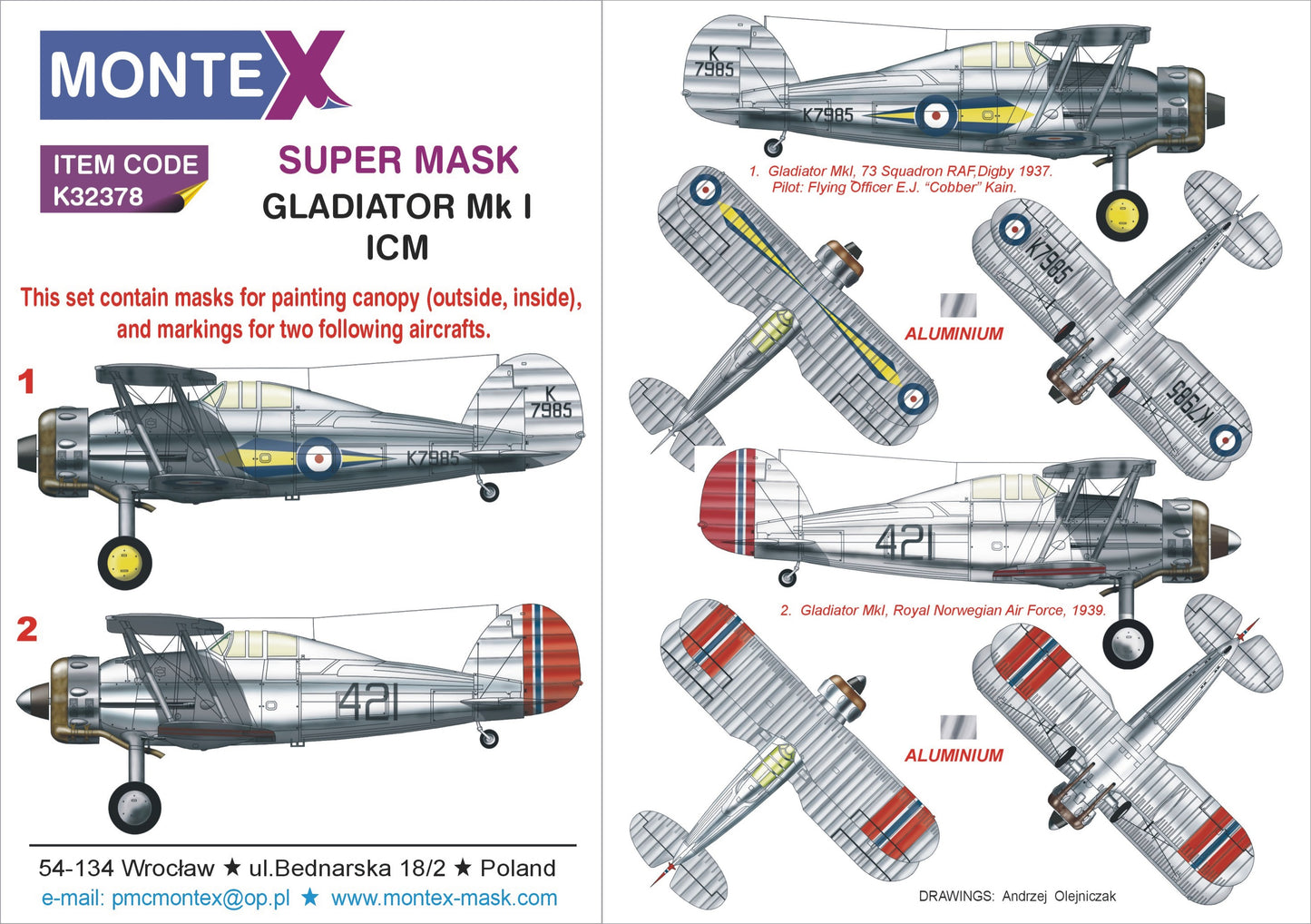 Montex MXK32378 1:32 Gloster Gladiator Mk.I 2 canopy frame paint mask