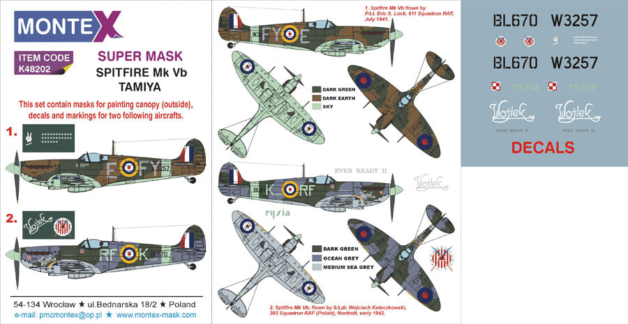 Montex MXK48202 1:48 Supermarine Spitfire Mk.Vb 1 canopy mask