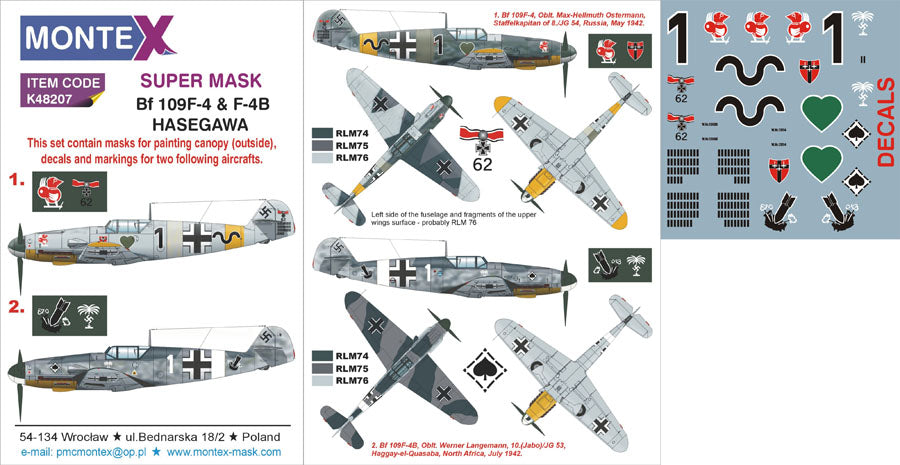 Montex MXK48207 1:48 Messerschmitt Bf-109F-4 & F-4B 1 canopy mask