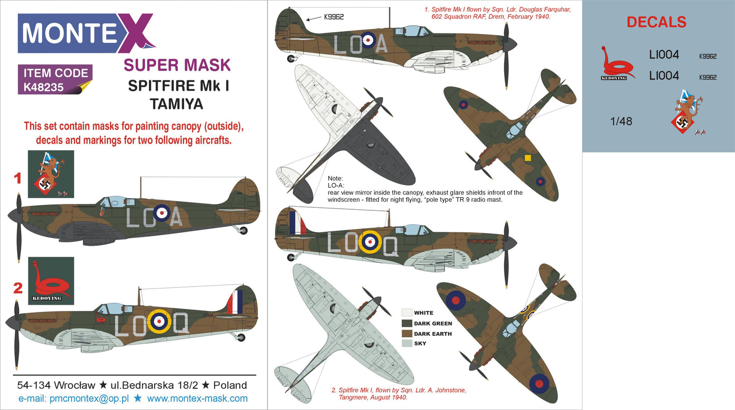 Montex MXK48235 1:48 Supermarine Spitfire Mk.I 1 canopy mask